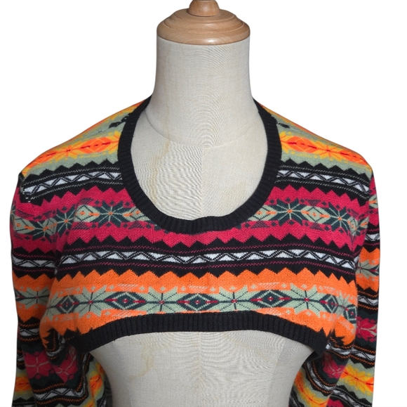 Maeve Anthropologie Red And Orange Colorful Patterned Shrug Sweater - Picture 2 of 7